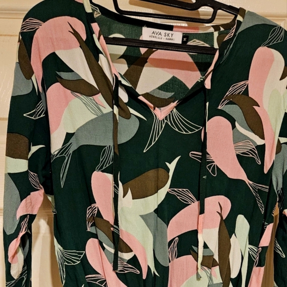 Ava Sky Green and Pink Koi Blouse